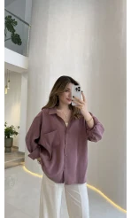 Düşük Omuzlu Modal Gömlek - Gül Kurusu - Kod:5050