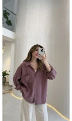 Düşük Omuzlu Modal Gömlek - Gül Kurusu - Kod:5050