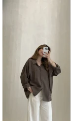 Düşük Omuzlu Modal Gömlek - Koyu Haki - Kod:5050