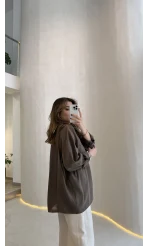 Düşük Omuzlu Modal Gömlek - Koyu Haki - Kod:5050