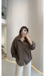 Düşük Omuzlu Modal Gömlek - Koyu Haki - Kod:5050