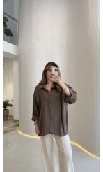 Düşük Omuzlu Modal Gömlek - Koyu Haki - Kod:5050