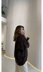 Düşük Omuzlu Modal Gömlek - Kahverengi - Kod:5050