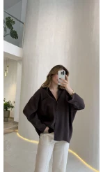 Düşük Omuzlu Modal Gömlek - Kahverengi - Kod:5050