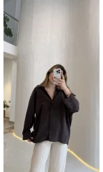 Düşük Omuzlu Modal Gömlek - Kahverengi - Kod:5050