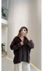 Düşük Omuzlu Modal Gömlek - Kahverengi - Kod:5050