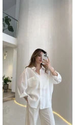 Düşük Omuzlu Modal Gömlek - Beyaz - Kod:5050