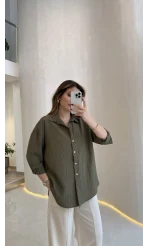 Solene Çizgili Gömlek - Haki - Kod: 100301