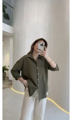 Solene Çizgili Gömlek - Haki - Kod: 100301