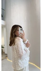 Alina Fırfırlı Püskül Bluz - Ekru - Kod: 1076