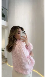 Alina Fırfırlı Püskül Bluz - Pembe - Kod: 1076
