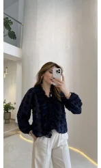 Alina Fırfırlı Püskül Bluz - Lacivert - Kod: 1076