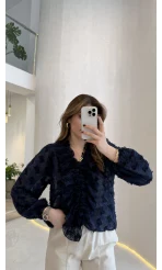 Alina Fırfırlı Püskül Bluz - Lacivert - Kod: 1076