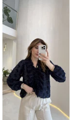 Alina Fırfırlı Püskül Bluz - Lacivert - Kod: 1076