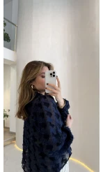 Alina Fırfırlı Püskül Bluz - Lacivert - Kod: 1076