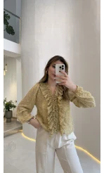 Alina Fırfırlı Püskül Bluz - Yeşil - Kod: 1076