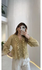 Alina Fırfırlı Püskül Bluz - Yeşil - Kod: 1076