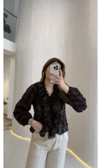 Alina Fırfırlı Püskül Bluz - Acı Kahve - Kod: 1076