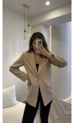 Taşlı Vatkalı Blazer Ceket - Bej - Kod: 98044