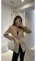 Taşlı Vatkalı Blazer Ceket - Bej - Kod: 98044