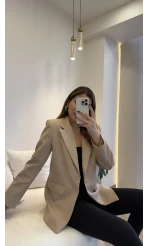 Taşlı Vatkalı Blazer Ceket - Bej - Kod: 98044