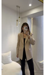 Taşlı Vatkalı Blazer Ceket - Bej - Kod: 98044