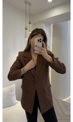 Taşlı Vatkalı Blazer Ceket - Kahverengi - Kod: 98044