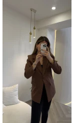 Taşlı Vatkalı Blazer Ceket - Kahverengi - Kod: 98044