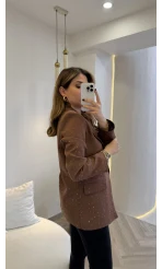 Taşlı Vatkalı Blazer Ceket - Kahverengi - Kod: 98044