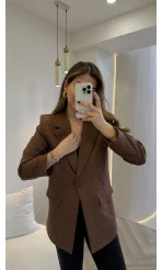 Taşlı Vatkalı Blazer Ceket - Kahverengi - Kod: 98044