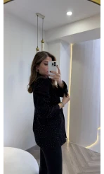 Taşlı Vatkalı Blazer Ceket - Siyah - Kod: 98044