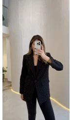 Taşlı Vatkalı Blazer Ceket - Siyah - Kod: 98044