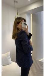 Taşlı Vatkalı Blazer Ceket - Lacivert - Kod: 98044