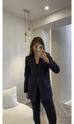 Taşlı Vatkalı Blazer Ceket - Lacivert - Kod: 98044
