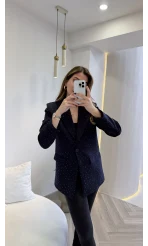 Taşlı Vatkalı Blazer Ceket - Lacivert - Kod: 98044