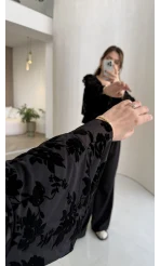 Peaches İçi Askılı Body Dokulu Fırfırlı Bağlamalı Bluz - Siyah - Kod: 0908