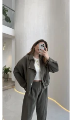 Bliss Bomber Ceket-Pantolo Takım - Haki - Kod: 7165