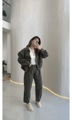 Bliss Bomber Ceket-Pantolo Takım - Haki - Kod: 7165
