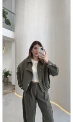 Bliss Bomber Ceket-Pantolo Takım - Haki - Kod: 7165