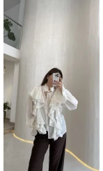 Cielo Fırfırlı Dantel Detay Bağlamalı Gömlek - Beyaz - Kod: 112250