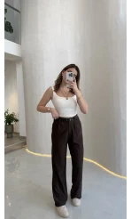 Kemerli Kadife Pantolon - Kahverengi - Kod: 3290