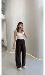 Kemerli Kadife Pantolon - Kahverengi - Kod: 3290