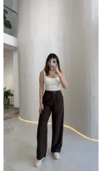 Kemerli Kadife Pantolon - Kahverengi - Kod: 3290