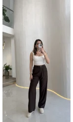 Kemerli Kadife Pantolon - Kahverengi - Kod: 3290