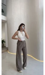 Kadife Cırt Detay Pantolon - Vizon - Kod: 3997