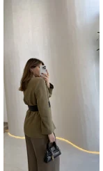 Geniş Kemerli Blazer Ceket - Haki - Kod: 0337