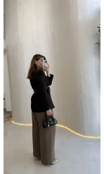 Geniş Kemerli Blazer Ceket - Siyah - Kod: 0337