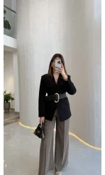 Geniş Kemerli Blazer Ceket - Siyah - Kod: 0337