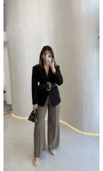 Geniş Kemerli Blazer Ceket - Siyah - Kod: 0337