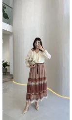 Beli Lastikli Etnik Desenli Astarlı Şifon Etek - Bohem - Kod: 6906